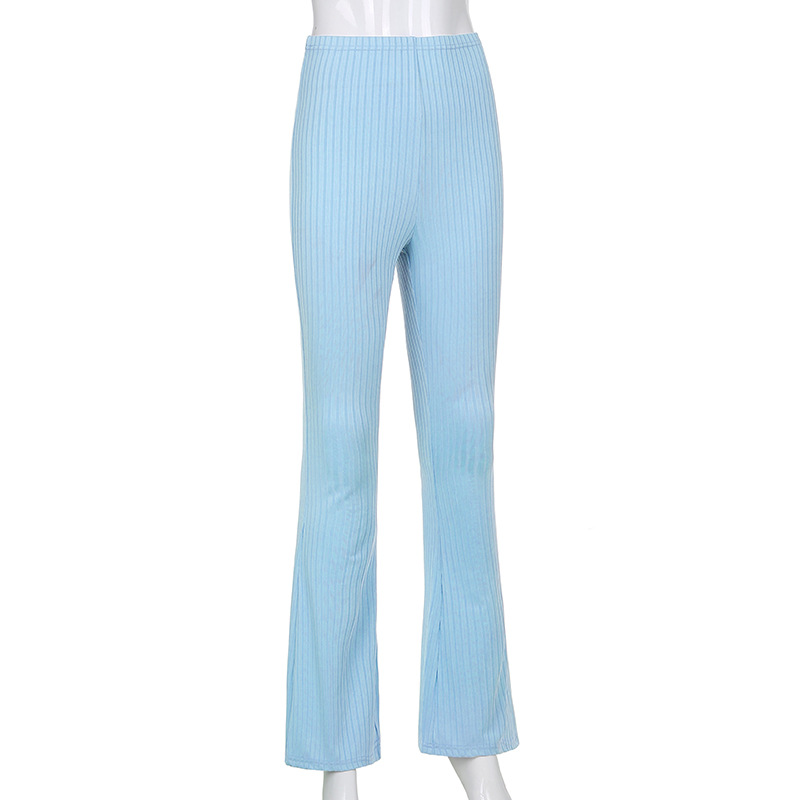 European and American Style 2021 New Women's Pants Fashion Pure Color Tight High-Waisted Boot-Cut Pants Women's Stretch Bottoming Casual Trousers