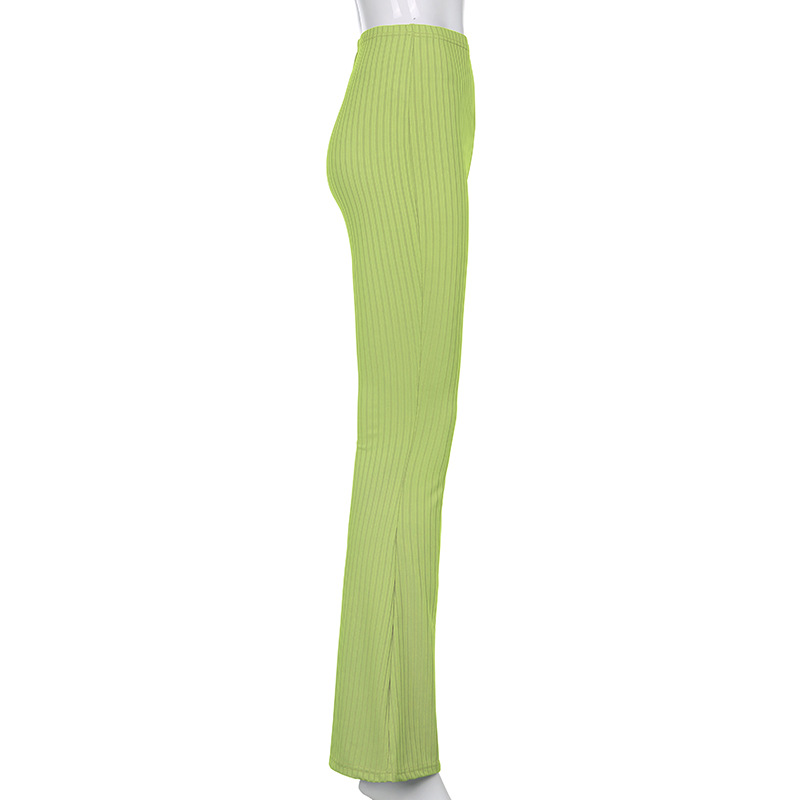 European and American Style 2021 New Women's Pants Fashion Pure Color Tight High-Waisted Boot-Cut Pants Women's Stretch Bottoming Casual Trousers
