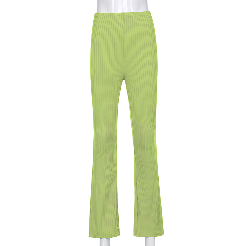 European and American Style 2021 New Women's Pants Fashion Pure Color Tight High-Waisted Boot-Cut Pants Women's Stretch Bottoming Casual Trousers