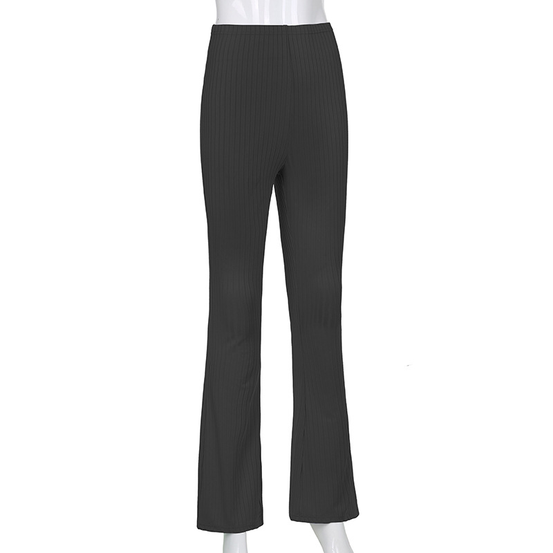 European and American Style 2021 New Women's Pants Fashion Pure Color Tight High-Waisted Boot-Cut Pants Women's Stretch Bottoming Casual Trousers