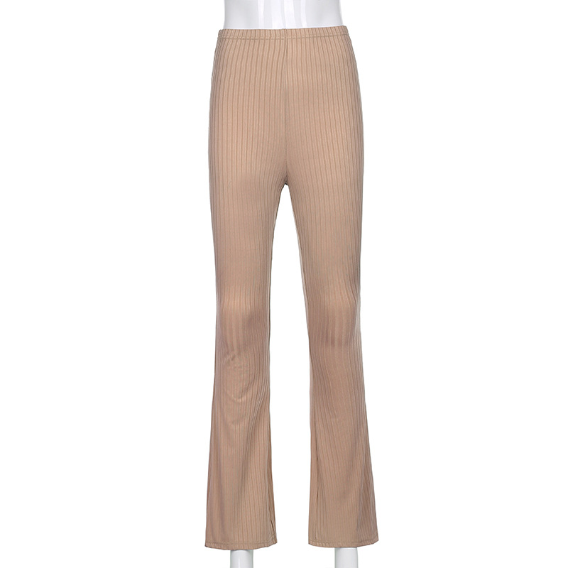 European and American Style 2021 New Women's Pants Fashion Pure Color Tight High-Waisted Boot-Cut Pants Women's Stretch Bottoming Casual Trousers