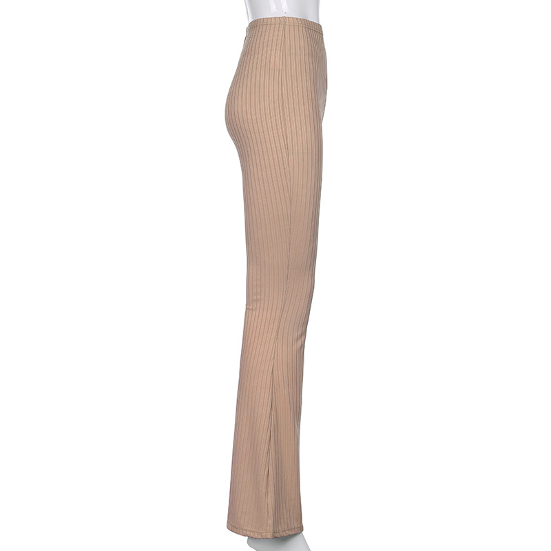 European and American Style 2021 New Women's Pants Fashion Pure Color Tight High-Waisted Boot-Cut Pants Women's Stretch Bottoming Casual Trousers
