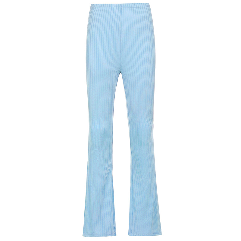 European and American Style 2021 New Women's Pants Fashion Pure Color Tight High-Waisted Boot-Cut Pants Women's Stretch Bottoming Casual Trousers