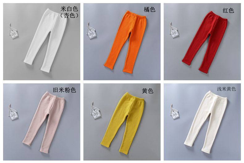 2021 Children's Leggings Fleece-Lined Thickened Girls' Pants Korean Style Outer Wear Tight Stretch Trousers Single-Layer Fleece-Lined