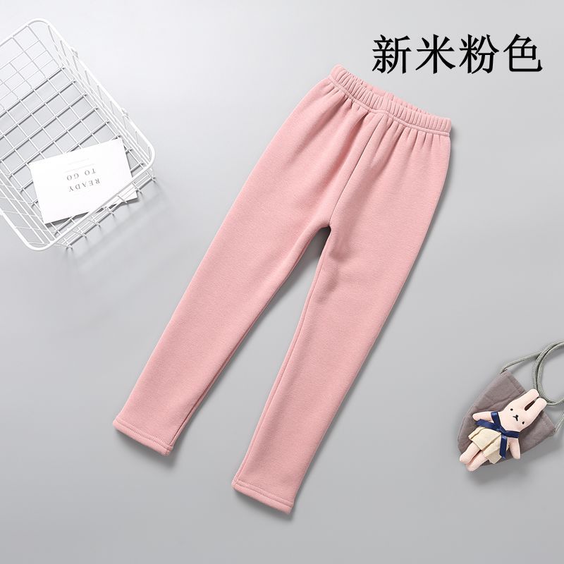 2021 Children's Leggings Fleece-Lined Thickened Girls' Pants Korean Style Outer Wear Tight Stretch Trousers Single-Layer Fleece-Lined