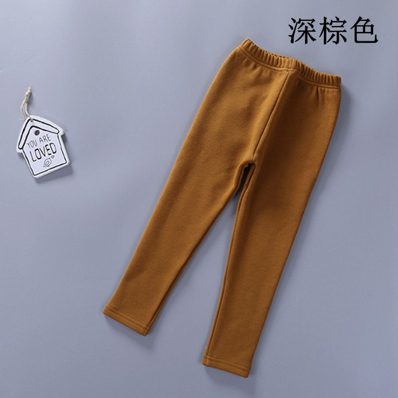 2021 Children's Leggings Fleece-Lined Thickened Girls' Pants Korean Style Outer Wear Tight Stretch Trousers Single-Layer Fleece-Lined