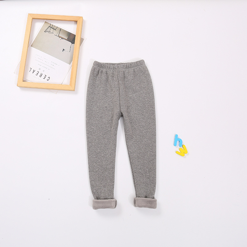 2021 Children's Leggings Fleece-Lined Thickened Girls' Pants Korean Style Outer Wear Tight Stretch Trousers Single-Layer Fleece-Lined