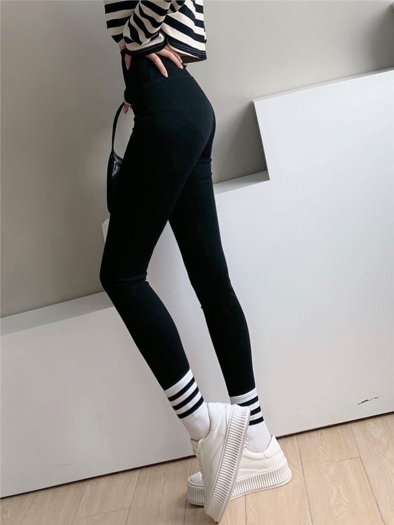 Tiktok Khaki Fleece-Lined Denim Weight Loss Pants High Waist Shaping Women&#039;s Yoga Tight Tappered Pencil Bottoming Trousers