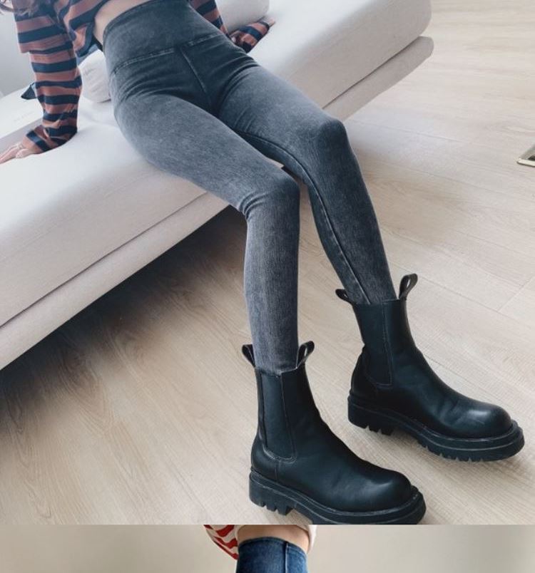 Tiktok Khaki Fleece-Lined Denim Weight Loss Pants High Waist Shaping Women's Yoga Tight Tappered Pencil Bottoming Trousers