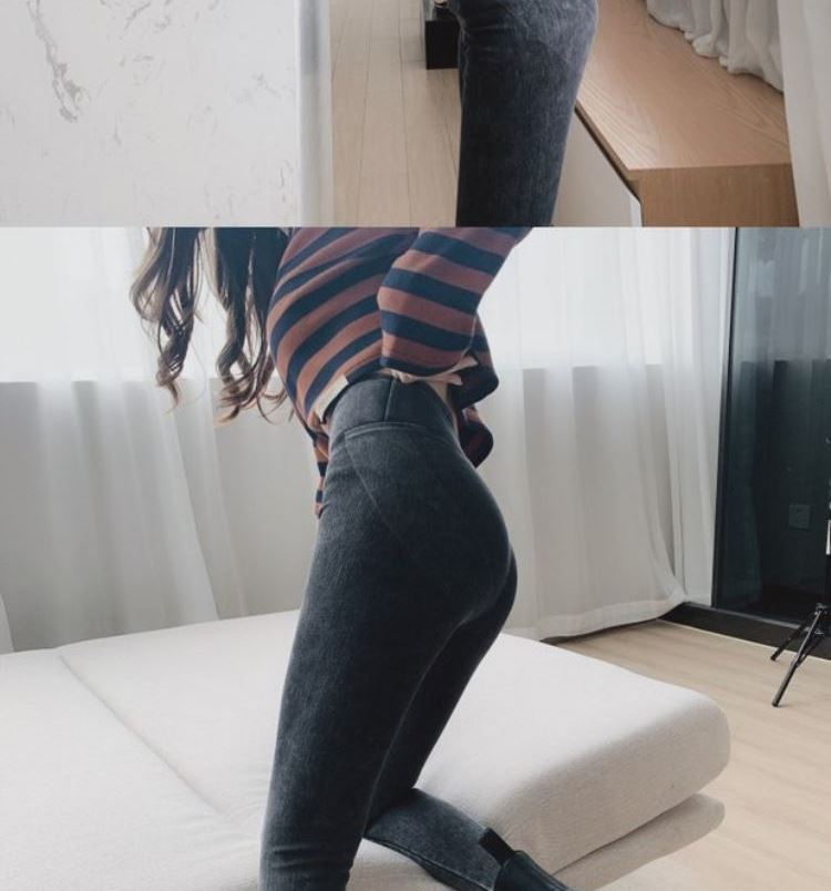 Tiktok Khaki Fleece-Lined Denim Weight Loss Pants High Waist Shaping Women's Yoga Tight Tappered Pencil Bottoming Trousers