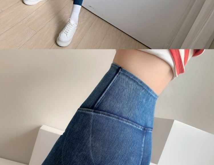 Tiktok Khaki Fleece-Lined Denim Weight Loss Pants High Waist Shaping Women's Yoga Tight Tappered Pencil Bottoming Trousers