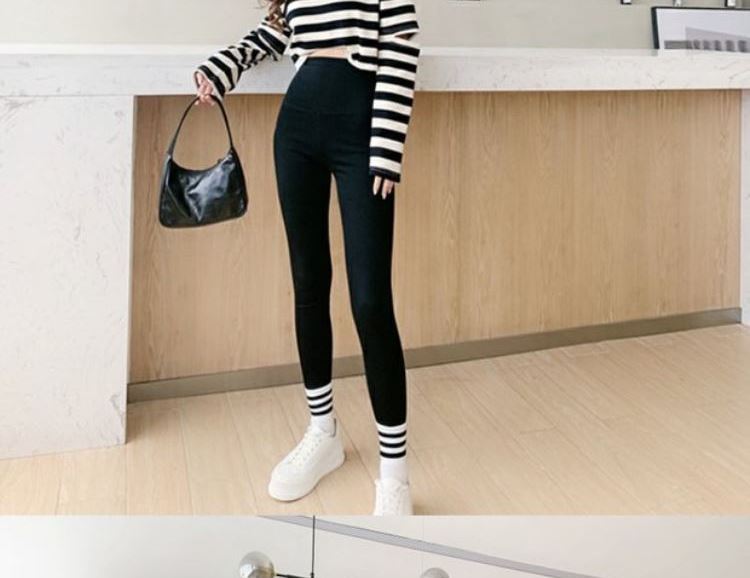 Tiktok Khaki Fleece-Lined Denim Weight Loss Pants High Waist Shaping Women's Yoga Tight Tappered Pencil Bottoming Trousers