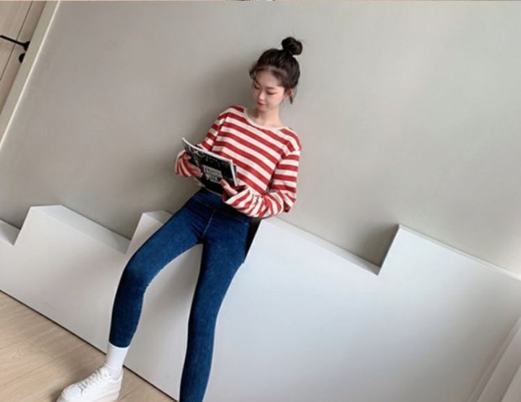 Tiktok Khaki Fleece-Lined Denim Weight Loss Pants High Waist Shaping Women's Yoga Tight Tappered Pencil Bottoming Trousers