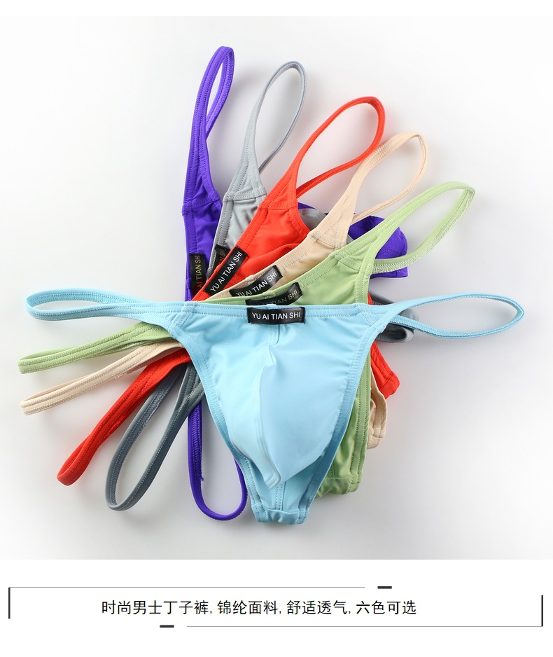 Factory Direct Supply Men's Underwear Nylon Sexy Low Waist Comrade Single Ding T-Shaped Panties Cross-Border Foreign Trade Large Size T-Back Men