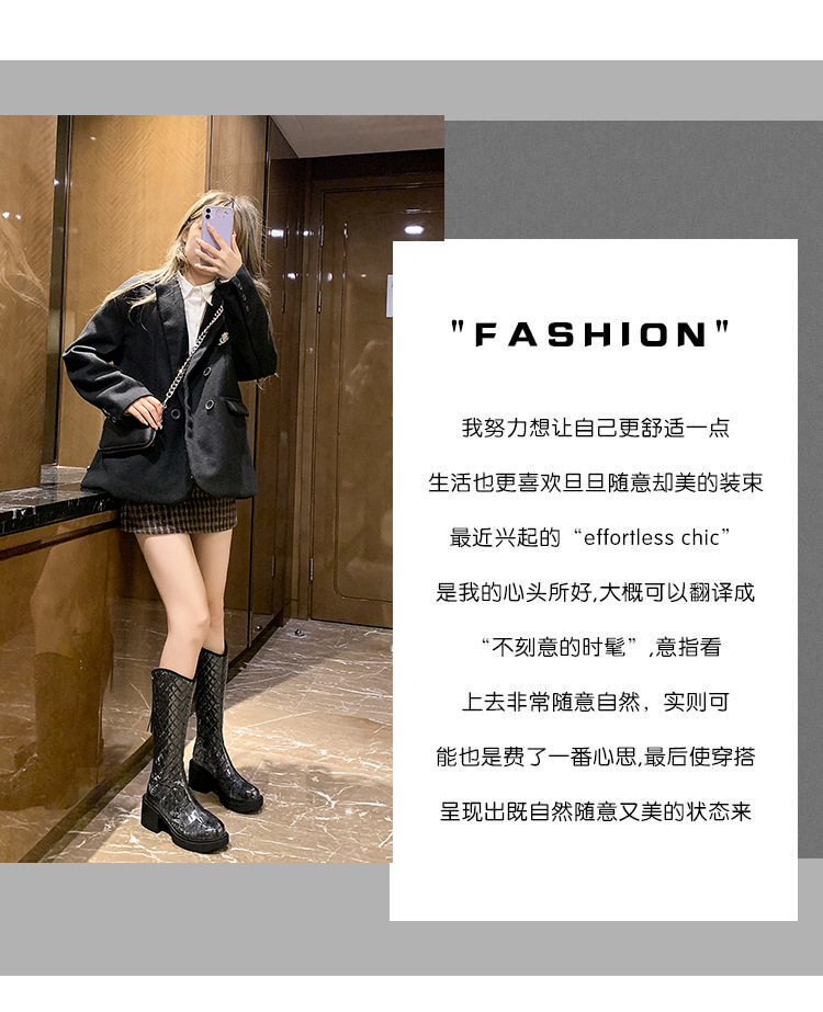 2021autumn and Winter New Fashion Korean Style round Head Chunky Heel High Leg Boot Internet Celebrity Back Zipper below the Knee Boots