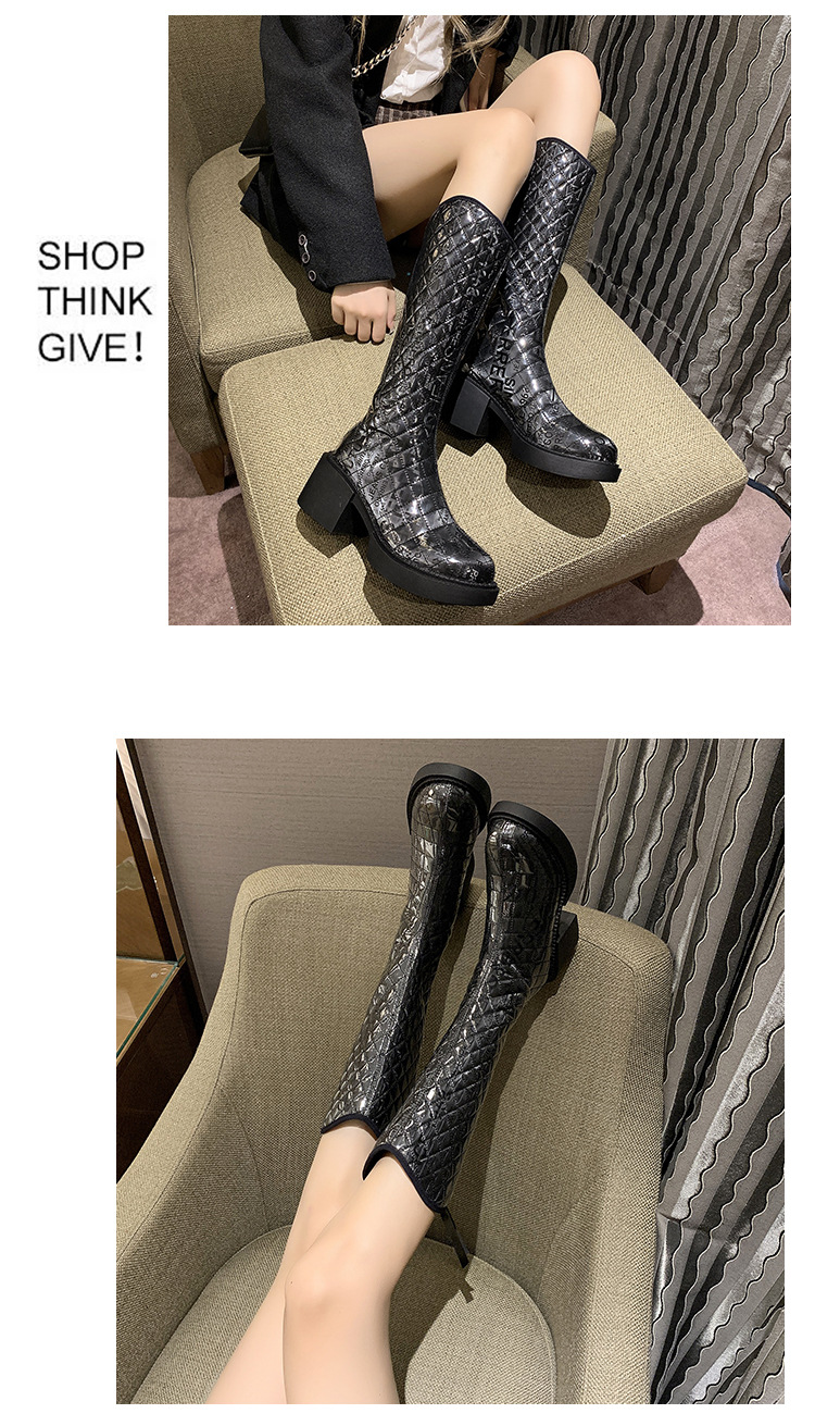 2021autumn and Winter New Fashion Korean Style round Head Chunky Heel High Leg Boot Internet Celebrity Back Zipper below the Knee Boots