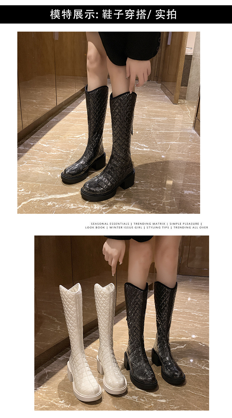 2021autumn and Winter New Fashion Korean Style round Head Chunky Heel High Leg Boot Internet Celebrity Back Zipper below the Knee Boots