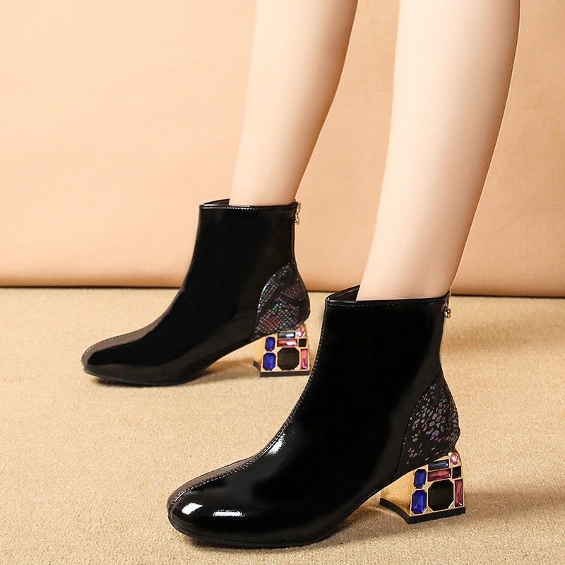 Women &#039;S Boots 2020 New Ankle Boots Bright Leather Chunky Heel Ankle Boots Patent Leather Women &#039;S Shoes Rhinestone High-Heeled Dr. Martens Boots Soft Leather Women &#039;S Boots