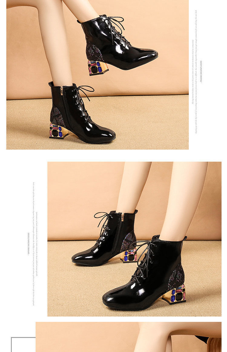 Women 'S Boots 2020 New Ankle Boots Bright Leather Chunky Heel Ankle Boots Patent Leather Women 'S Shoes Rhinestone High-Heeled Dr. Martens Boots Soft Leather Women 'S Boots