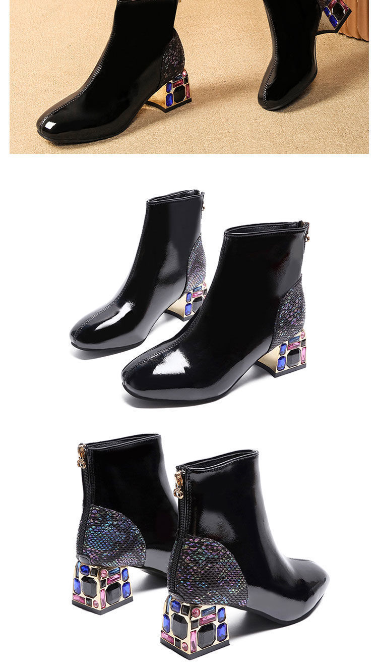 Women 'S Boots 2020 New Ankle Boots Bright Leather Chunky Heel Ankle Boots Patent Leather Women 'S Shoes Rhinestone High-Heeled Dr. Martens Boots Soft Leather Women 'S Boots