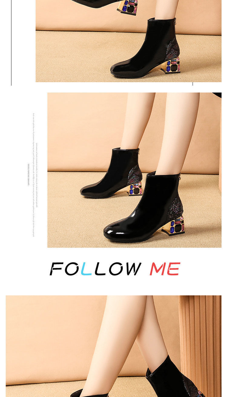 Women 'S Boots 2020 New Ankle Boots Bright Leather Chunky Heel Ankle Boots Patent Leather Women 'S Shoes Rhinestone High-Heeled Dr. Martens Boots Soft Leather Women 'S Boots