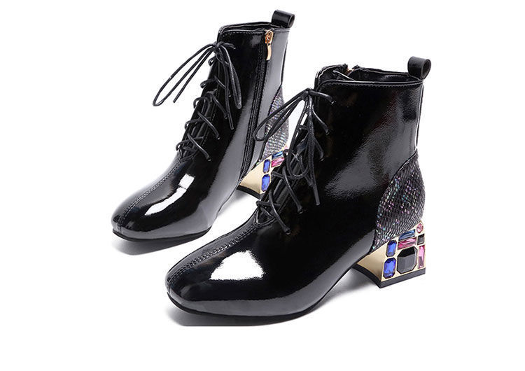 Women 'S Boots 2020 New Ankle Boots Bright Leather Chunky Heel Ankle Boots Patent Leather Women 'S Shoes Rhinestone High-Heeled Dr. Martens Boots Soft Leather Women 'S Boots