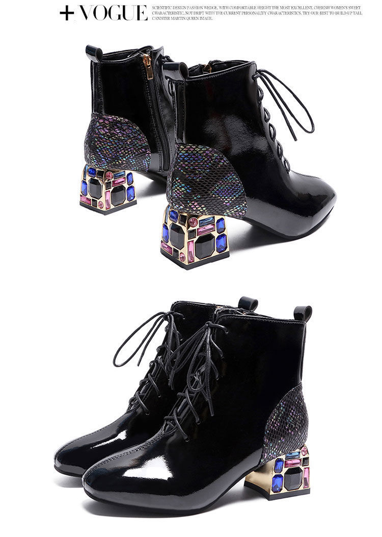 Women 'S Boots 2020 New Ankle Boots Bright Leather Chunky Heel Ankle Boots Patent Leather Women 'S Shoes Rhinestone High-Heeled Dr. Martens Boots Soft Leather Women 'S Boots