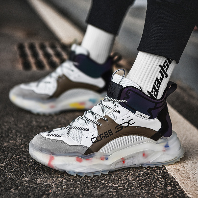 Summer Universal Flat Heel round Toe White for Men High-Top Daily Front Lace-up Tinker Bell Solid Color Dr. Martens Boots
