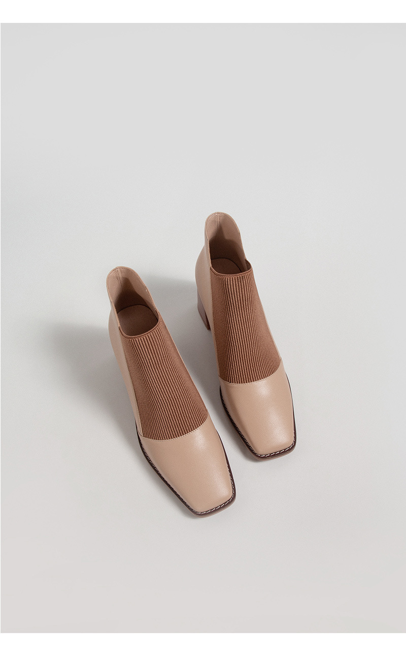 Spring 2021 New Women's Chunky Heel Genuine Leather Shoes Korean Style Square Toe Elastic Knitted Stitching Ankle Boots High Heel Not Blind Stitch Leather Boots Spring 2021 New Women's Chunky Heel Genuine Leather Shoes Korean Style Square Toe Elastic Knitted Stitching Ankle Boots High Heel Not Blind Stitch Leather Boots