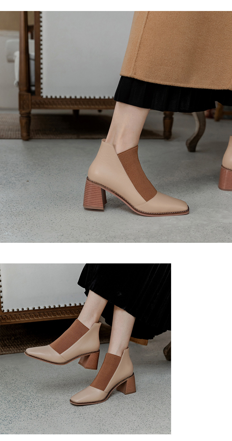 Spring 2021 New Women's Chunky Heel Genuine Leather Shoes Korean Style Square Toe Elastic Knitted Stitching Ankle Boots High Heel Not Blind Stitch Leather Boots Spring 2021 New Women's Chunky Heel Genuine Leather Shoes Korean Style Square Toe Elastic Knitted Stitching Ankle Boots High Heel Not Blind Stitch Leather Boots