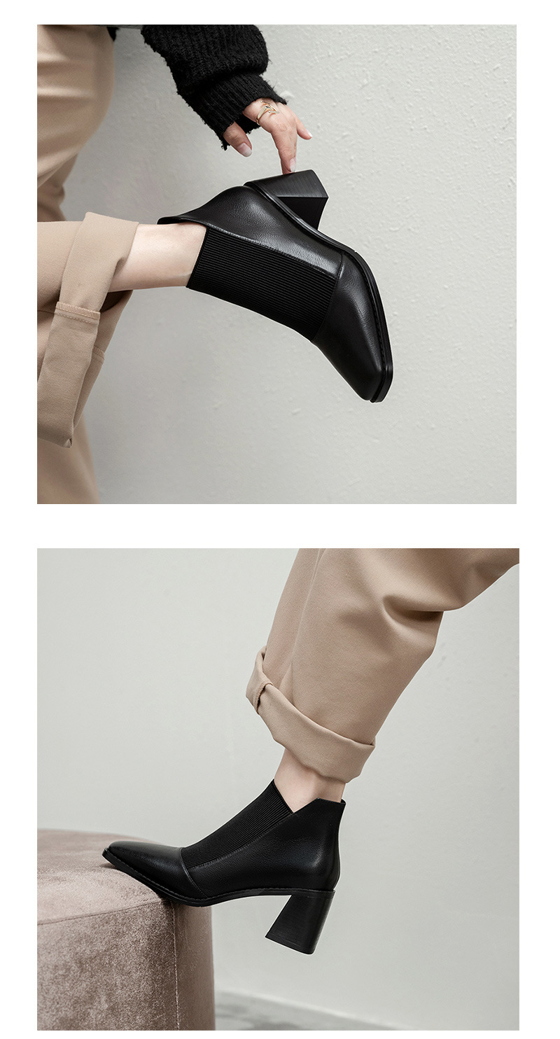 Spring 2021 New Women's Chunky Heel Genuine Leather Shoes Korean Style Square Toe Elastic Knitted Stitching Ankle Boots High Heel Not Blind Stitch Leather Boots Spring 2021 New Women's Chunky Heel Genuine Leather Shoes Korean Style Square Toe Elastic Knitted Stitching Ankle Boots High Heel Not Blind Stitch Leather Boots