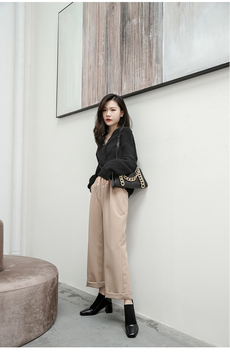 Spring 2021 New Women's Chunky Heel Genuine Leather Shoes Korean Style Square Toe Elastic Knitted Stitching Ankle Boots High Heel Not Blind Stitch Leather Boots Spring 2021 New Women's Chunky Heel Genuine Leather Shoes Korean Style Square Toe Elastic Knitted Stitching Ankle Boots High Heel Not Blind Stitch Leather Boots