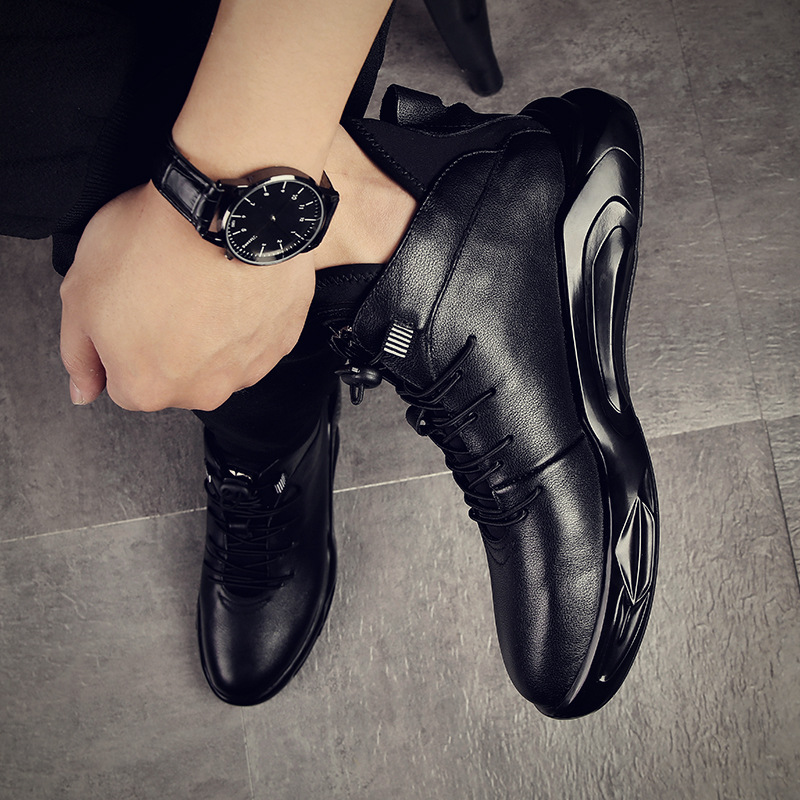 European Station Men&#039;s Shoes 2021 High Top British Style All-Match Fashionable Casual Leather Shoes Autumn and Winter plus Velvet Genuine Leather Dr. Martens Boots Men&#039;s Shoes