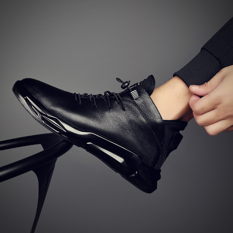 European Station Men&#039;s Shoes 2021 High Top British Style All-Match Fashionable Casual Leather Shoes Autumn and Winter plus Velvet Genuine Leather Dr. Martens Boots Men&#039;s Shoes