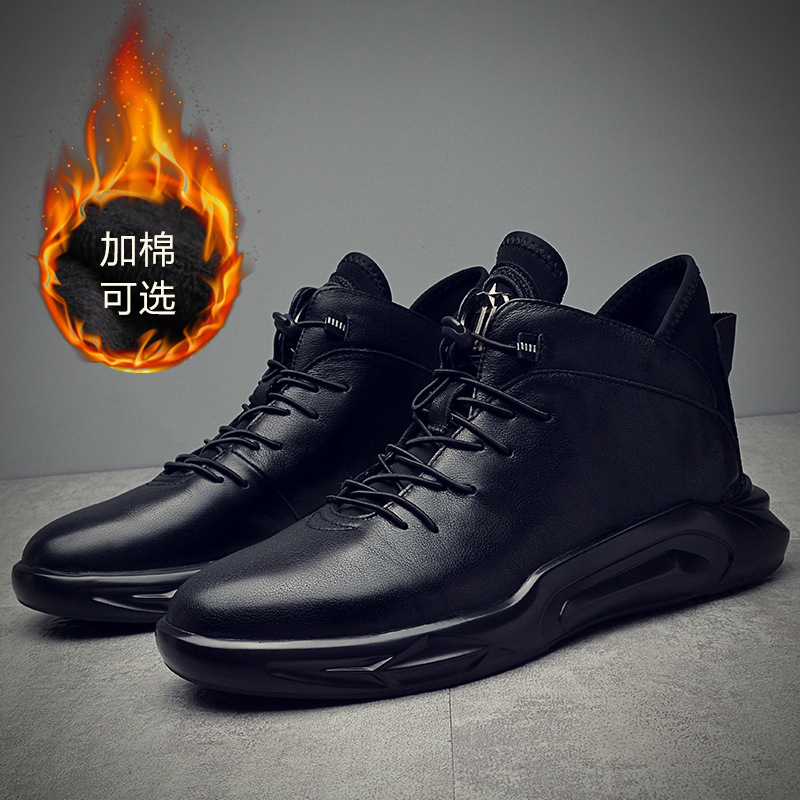 European Station Men&#039;s Shoes 2021 High Top British Style All-Match Fashionable Casual Leather Shoes Autumn and Winter plus Velvet Genuine Leather Dr. Martens Boots Men&#039;s Shoes