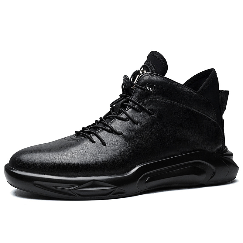 European Station Men&#039;s Shoes 2021 High Top British Style All-Match Fashionable Casual Leather Shoes Autumn and Winter plus Velvet Genuine Leather Dr. Martens Boots Men&#039;s Shoes