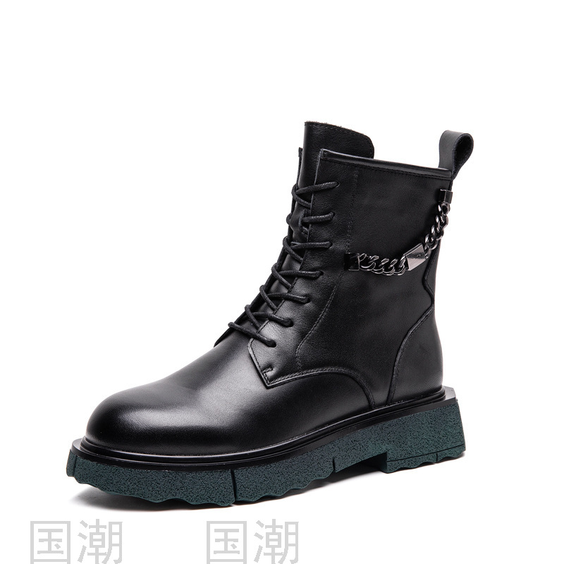 Autumn and Winter Dr. Martens Boots Women&#039;s First Layer Cowhide British Style Motorcycle Green Bottom High-Top Women&#039;s S