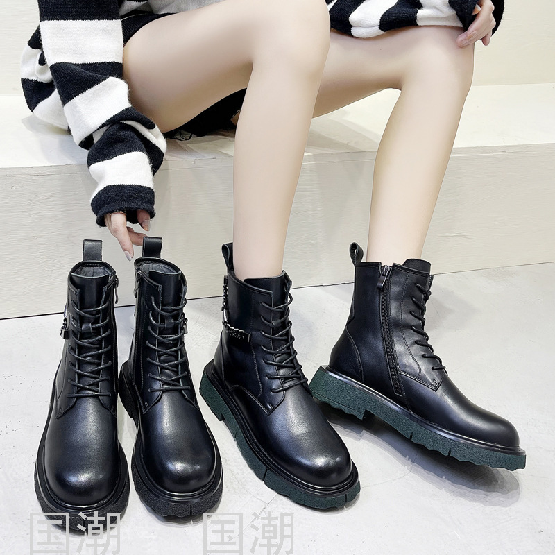 Autumn and Winter Dr. Martens Boots Women&#039;s First Layer Cowhide British Style Motorcycle Green Bottom High-Top Women&#039;s S