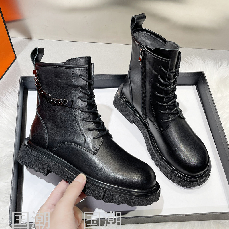 Autumn and Winter Dr. Martens Boots Women's First Layer Cowhide British Style Motorcycle Green Bottom High-Top Women's S