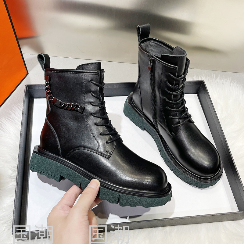 Autumn and Winter Dr. Martens Boots Women's First Layer Cowhide British Style Motorcycle Green Bottom High-Top Women's S