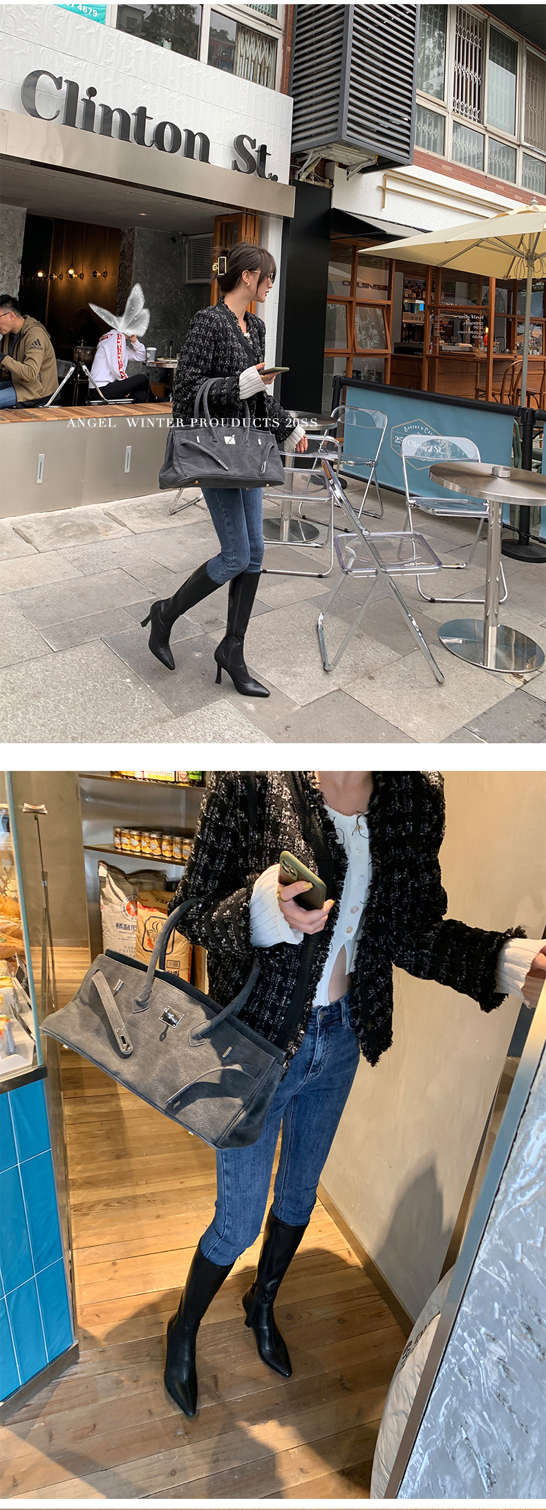 INS Commuting Figure Flattering Springy Thigh Boot below the Knee European and American Super High Heel Pointed Single-Layer Boots Side Zipper Martin Boots