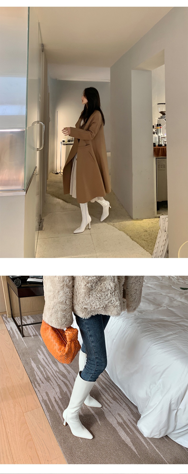 INS Commuting Figure Flattering Springy Thigh Boot below the Knee European and American Super High Heel Pointed Single-Layer Boots Side Zipper Martin Boots