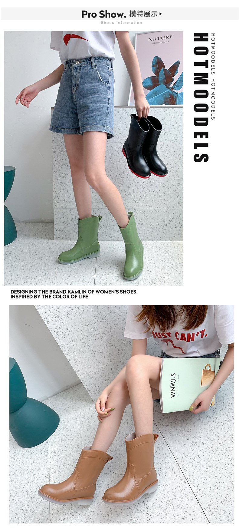 Cross-Border Fashion Rain Boots New Rubber Boots Women's Mid-Calf Rain Boots Waterproof Korean Rain Shoes Shoe Cover Women's Foreign Trade Cross-Border Fashion Rain Boots New Rubber Boots Women's Mid-Calf Rain Boots Waterproof Korean Rain Shoes Shoe Cover Women's Foreign Trade