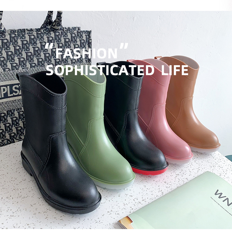 Cross-Border Fashion Rain Boots New Rubber Boots Women's Mid-Calf Rain Boots Waterproof Korean Rain Shoes Shoe Cover Women's Foreign Trade Cross-Border Fashion Rain Boots New Rubber Boots Women's Mid-Calf Rain Boots Waterproof Korean Rain Shoes Shoe Cover Women's Foreign Trade