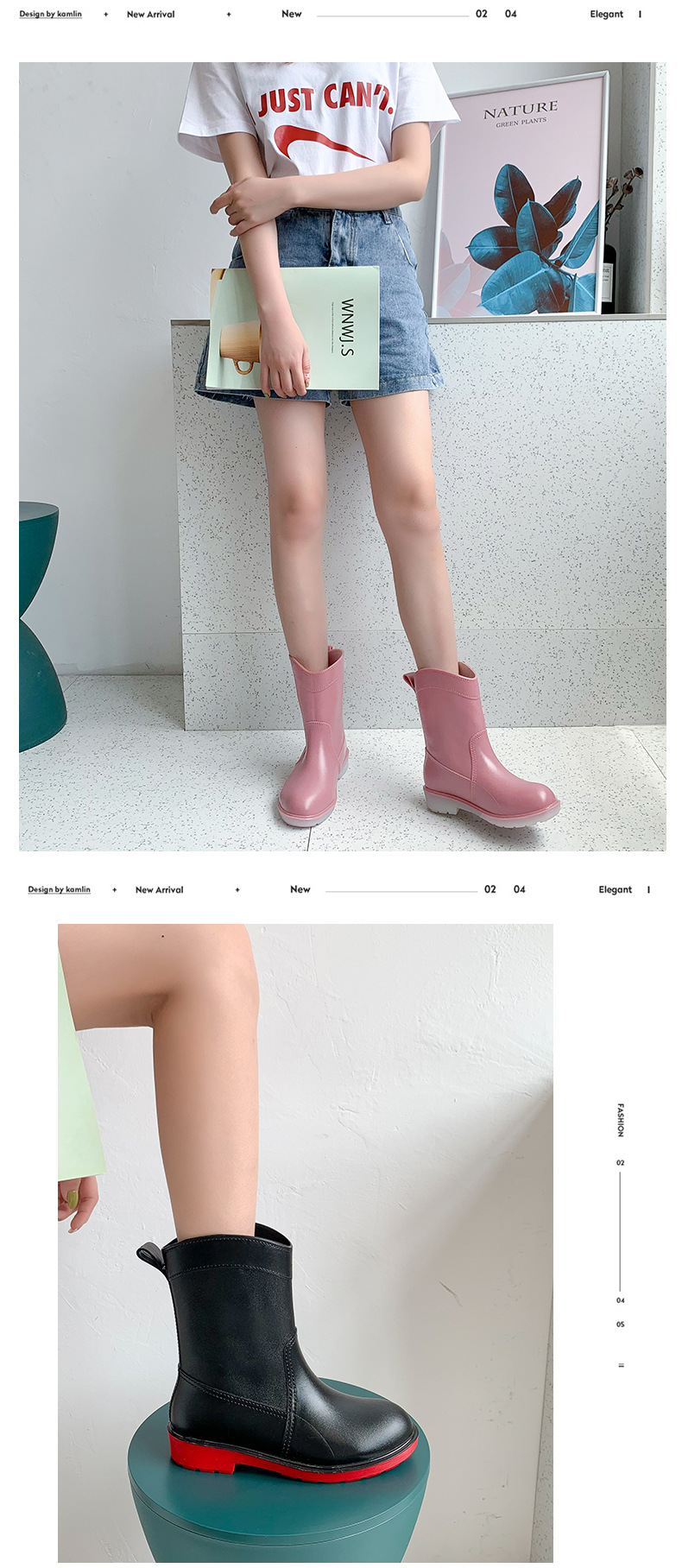 Cross-Border Fashion Rain Boots New Rubber Boots Women's Mid-Calf Rain Boots Waterproof Korean Rain Shoes Shoe Cover Women's Foreign Trade Cross-Border Fashion Rain Boots New Rubber Boots Women's Mid-Calf Rain Boots Waterproof Korean Rain Shoes Shoe Cover Women's Foreign Trade