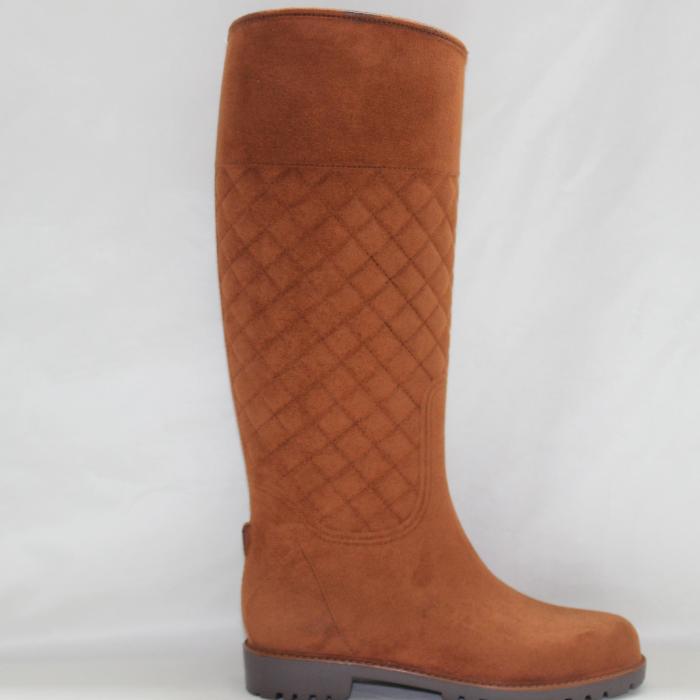 909 Camel Flocking Knee-High Rain Boots