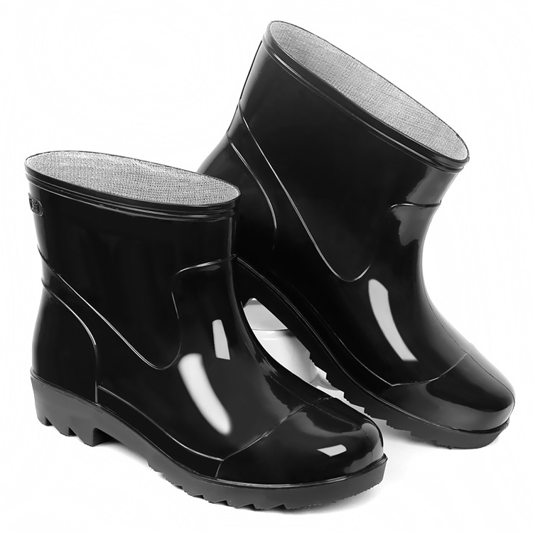 Plastic 3537 Rain Boots Men&#039;s Low-Cut Short Rain Shoes Black PVC Plastic Shoes Beef Tendon Platform Waterproof Shoes Rain Shoes Shoe Cover