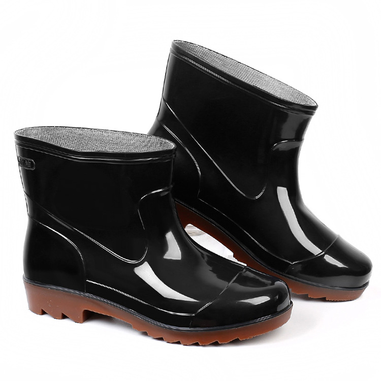 Plastic 3537 Rain Boots Men&#039;s Low-Cut Short Rain Shoes Black PVC Plastic Shoes Beef Tendon Platform Waterproof Shoes Rain Shoes Shoe Cover