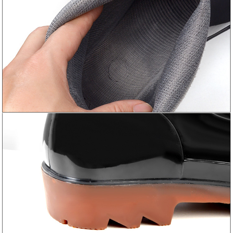 Plastic 3537 Rain Boots Men&#039;s Low-Cut Short Rain Shoes Black PVC Plastic Shoes Beef Tendon Platform Waterproof Shoes Rain Shoes Shoe Cover
