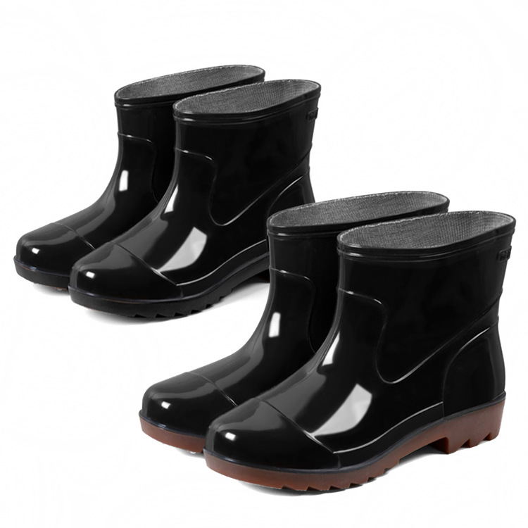 Plastic 3537 Rain Boots Men&#039;s Low-Cut Short Rain Shoes Black PVC Plastic Shoes Beef Tendon Platform Waterproof Shoes Rain Shoes Shoe Cover